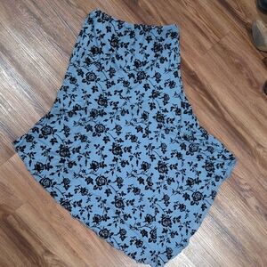 One Clothing Asymmetrical Blue and Black Floral Skirt